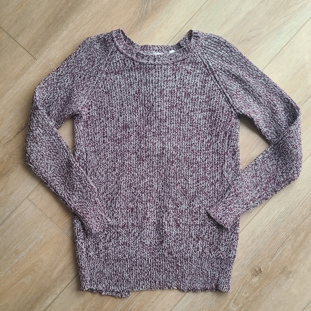 Womens Small Heathered Maroon & White Asymmetric open back sweater EUC Retrod